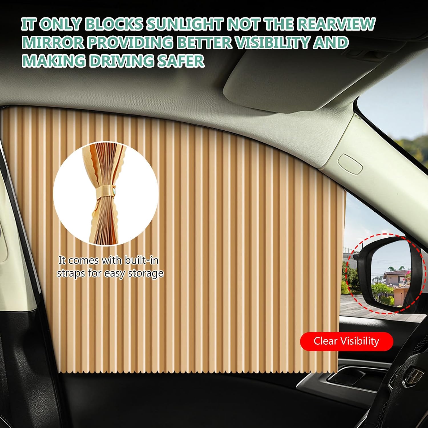 4‑Piece Magnetic Car Window Sun Shades, Front & Rear Side Window Sun Blocker, Heat UV Protection Car Curtain for Sedan SUV Truck, Privacy Automotive Window Shade with Fixing Straps, Gold/Black/Silver