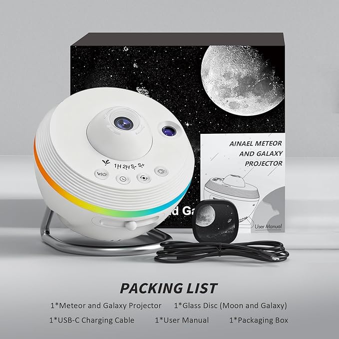 180° Rotate Galaxy Projector | Meteor Star Night Light with Light Strip & 1 Glass Projection Disc