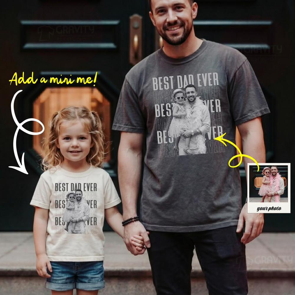Custom Best Dad Ever Shirt Vintage Dad Shirt With Kids Photo For Fathers Day Gift