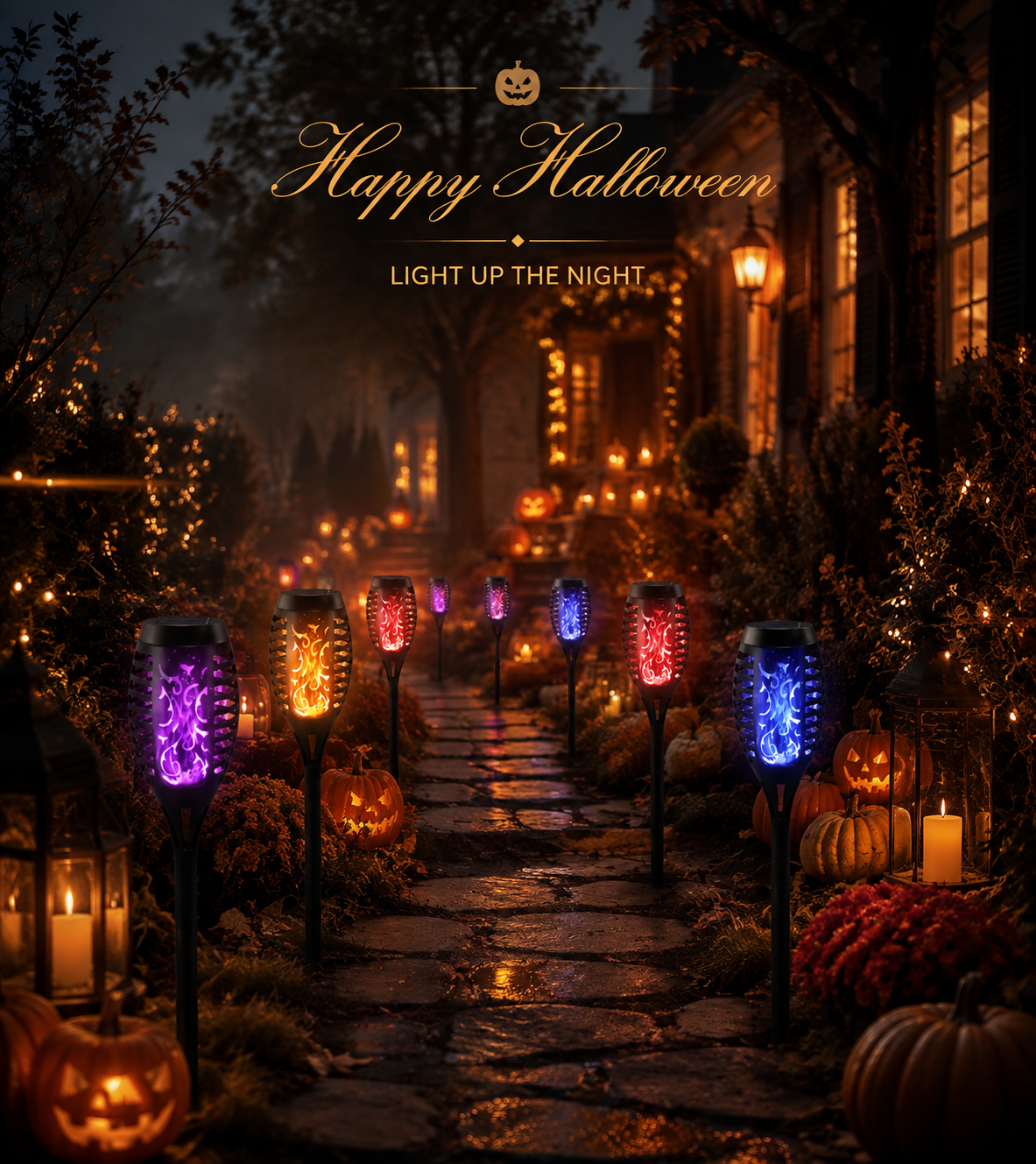 Halloween Outdoor Solar Flickering Flame Torch Lights Waterproof Garden Yard Pathway Decor	SKAZ018