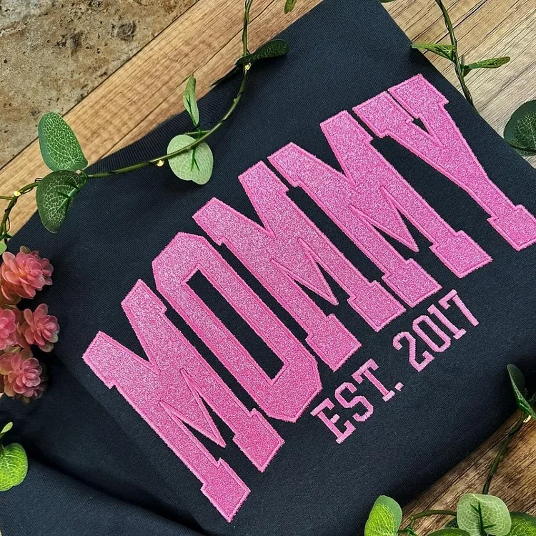 Custom Embroidered Glitter Vinyl MAMA Sweatshirt-Gift For Mom & Grandma Mother's Day Gift