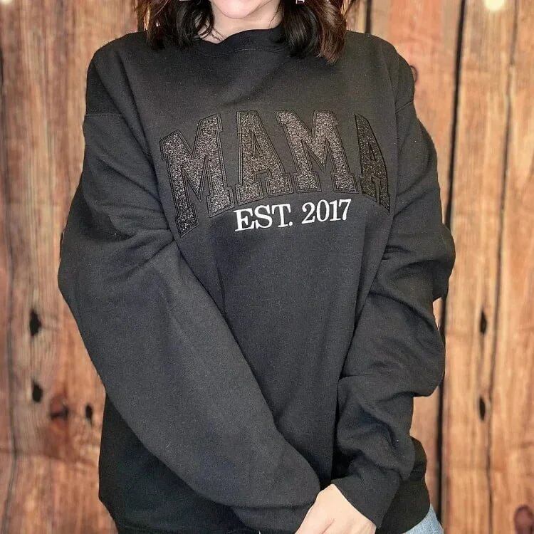 Custom Embroidered Glitter Vinyl MAMA Sweatshirt-Gift For Mom & Grandma Mother's Day Gift