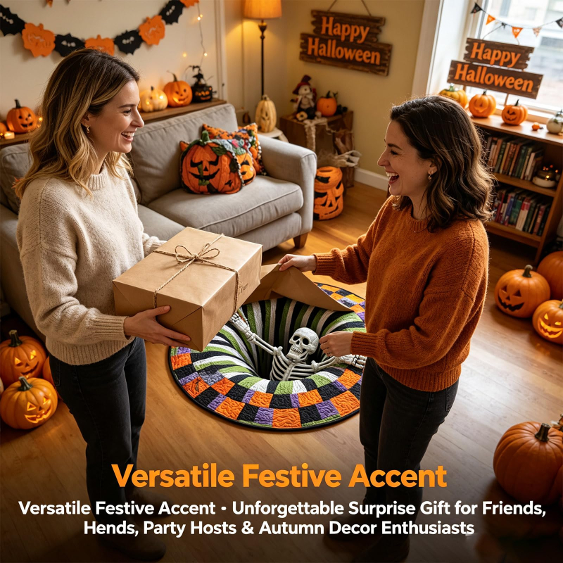 櫨Hot Sale 3D Skeleton Vortex Halloween Round Rug | Optical Illusion Non窶全lip Mat, Limited Stock