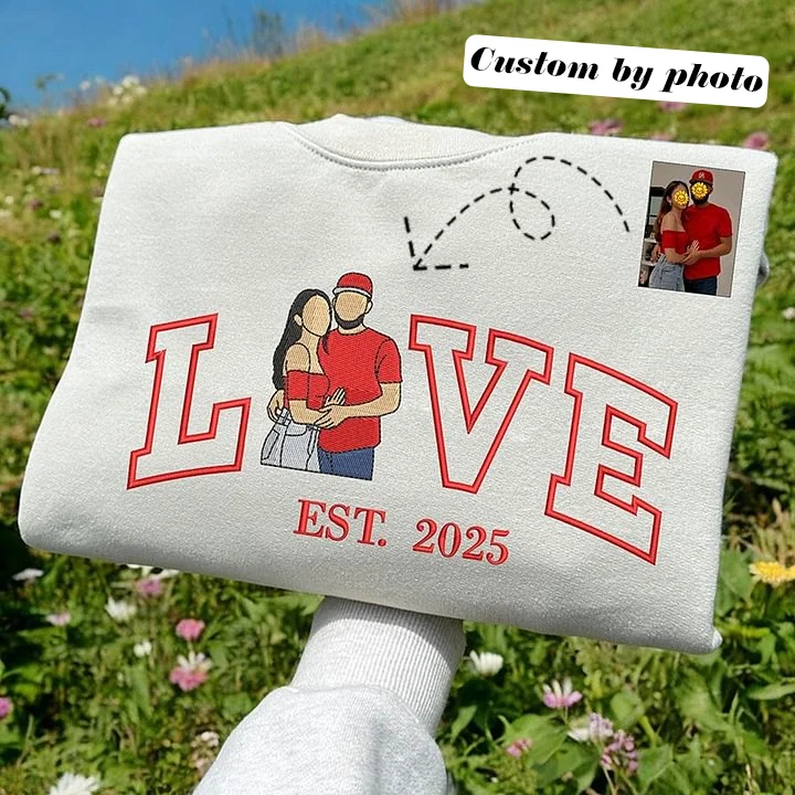 Personalized Embroidered Photo Couple LOVE Est Year Valentines Matching Couple Gift