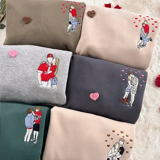Custom Embroidered Couple Portrait Sweatshirt from Photo Valentine’s Day Gift