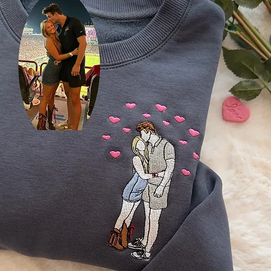Custom Embroidered Couple Portrait Sweatshirt from Photo Valentine’s Day Gift