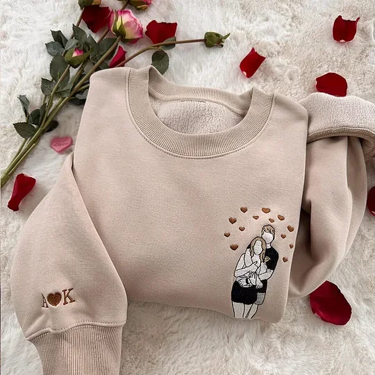 Custom Embroidered Couple Portrait Sweatshirt from Photo Valentine’s Day Gift