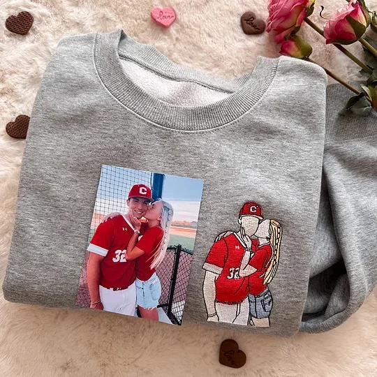Custom Embroidered Couple Portrait Sweatshirt from Photo Valentine’s Day Gift