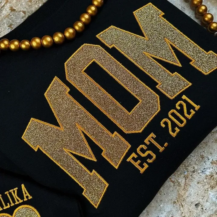Custom Embroidered Glitter Vinyl MAMA Sweatshirt-Gift For Mom & Grandma Mother's Day Gift
