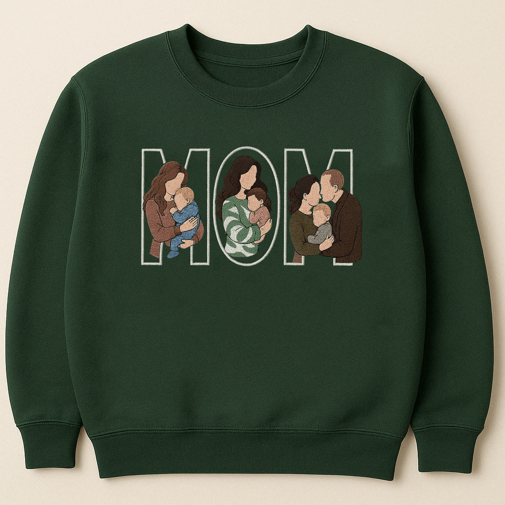 Custom Family Embroidered Sweatshirt – Personalized Mother’s Day Gift for Mom & Dad