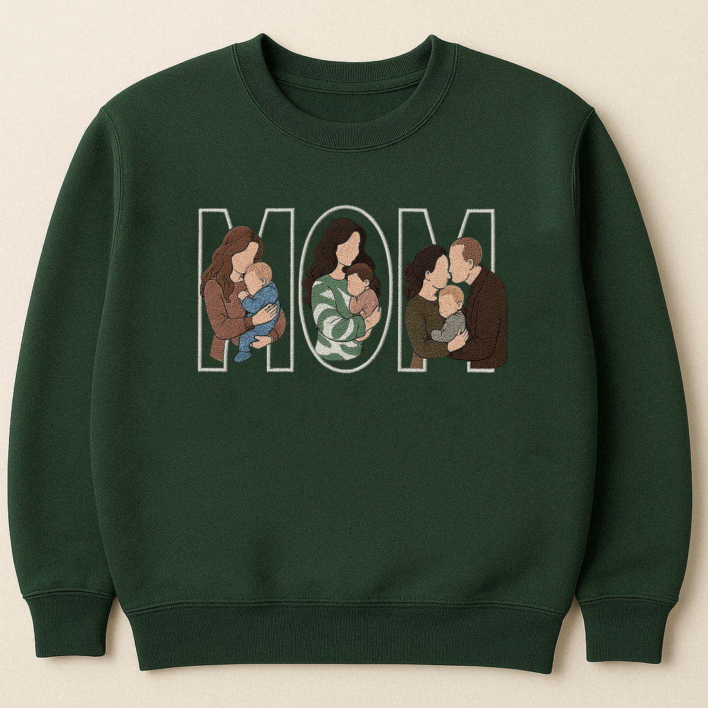 Custom Family Embroidered Sweatshirt – Personalized Mother’s Day Gift for Mom & Dad