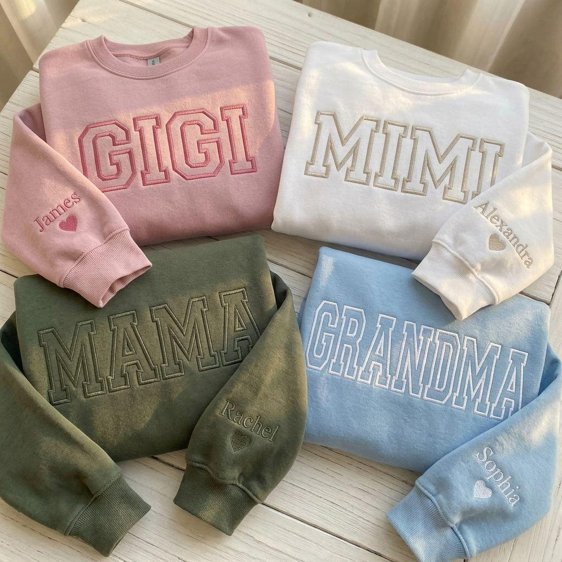 Custom Gigi Mimi Mama Grandma Embroidered Sweatshirt & Hoodie Mothers Day Gifts for Her Personalized Embroidery Grandma Crewneck
