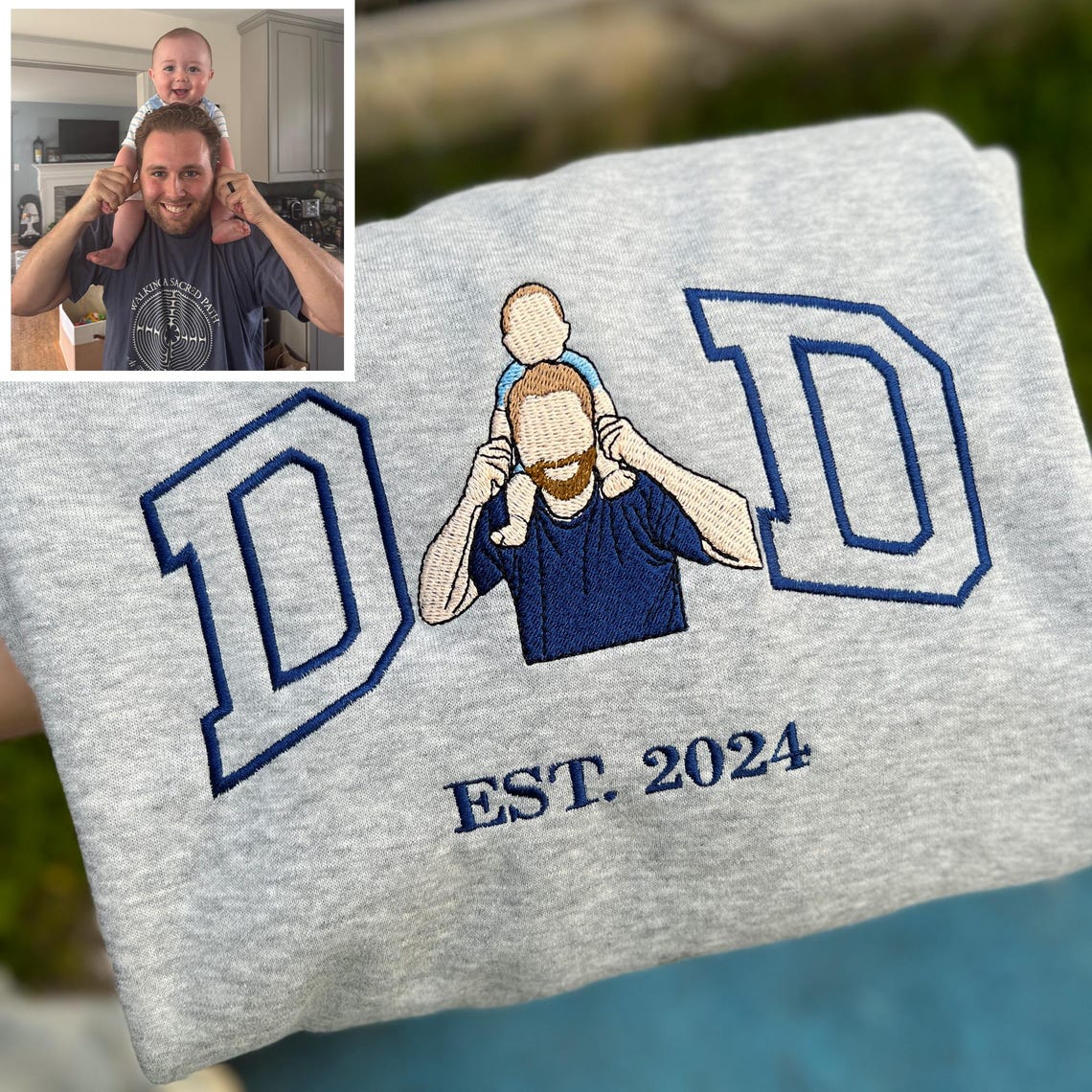 [Copy]Custom Dad Portrait Embroidered T-Shirt & Hoodie – Personalized Photo Outline for Father’s Day or Birthday
