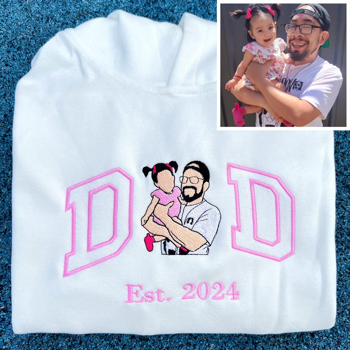 [Copy]Custom Dad Portrait Embroidered T-Shirt & Hoodie – Personalized Photo Outline for Father’s Day or Birthday