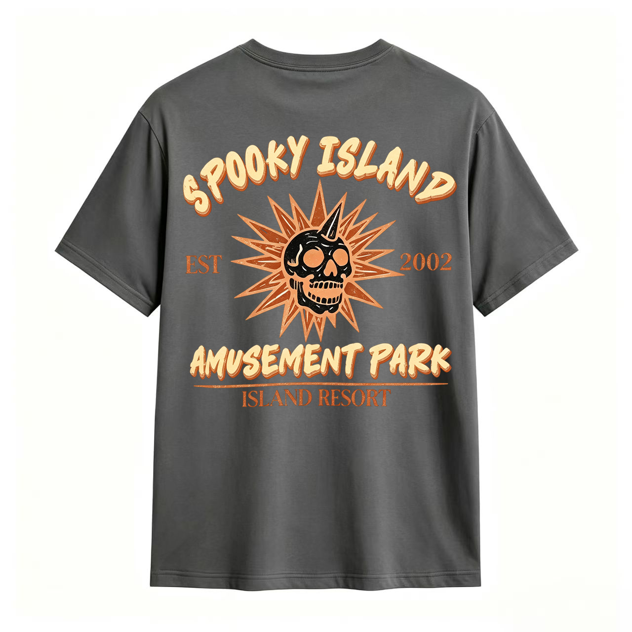 Spooky Island Amusement Park EST 2002 Skull Vintage Horror Graphic T-Shirt
