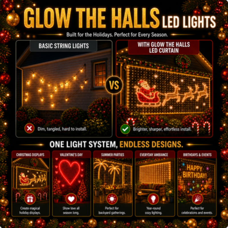 DIYoutfit Glow The Halls Programmable LED Pixel Curtain Lights 🎄  ✨ App‑Controlled Outdoor Christmas Wall Display
