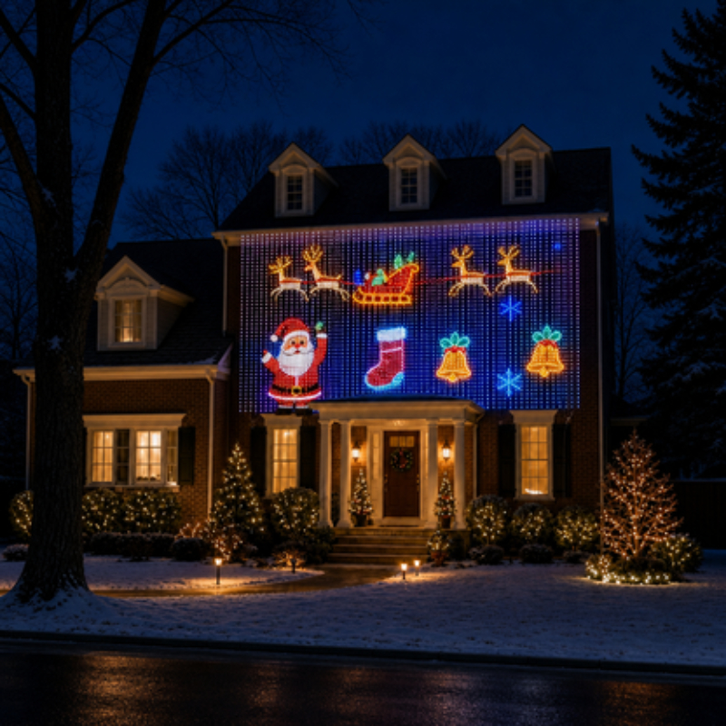 DIYoutfit Glow The Halls Programmable LED Pixel Curtain Lights 🎄  ✨ App‑Controlled Outdoor Christmas Wall Display