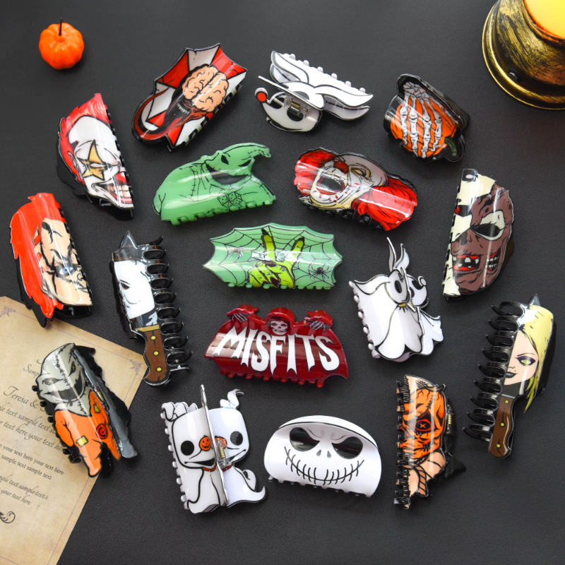 🔥BEST SELLER🎃2026 NEW Halloween Party Theme Acrylic Hair Claw Clips💀Spooky Horror Series Trendy Jaw Clips, INS Gothic Hair Accessories for Women Girls Halloween Costume