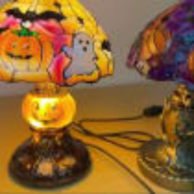 👻Halloween Stained‑Glass Style Table Lamp, USB Powered Pumpkin & Skeleton Desk Light, 4 Designs Available