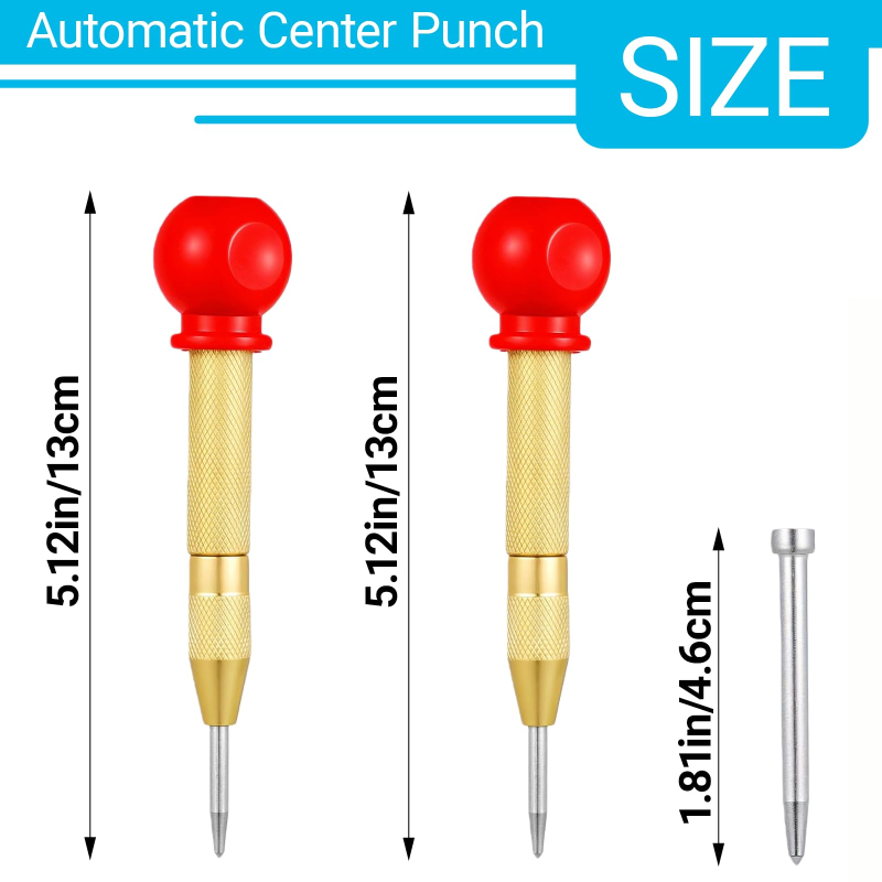 5" Brass Automatic Center Punch, Spring‑Loaded Punch Tool & Emergency Glass Breaker with Palm Cushion Cap