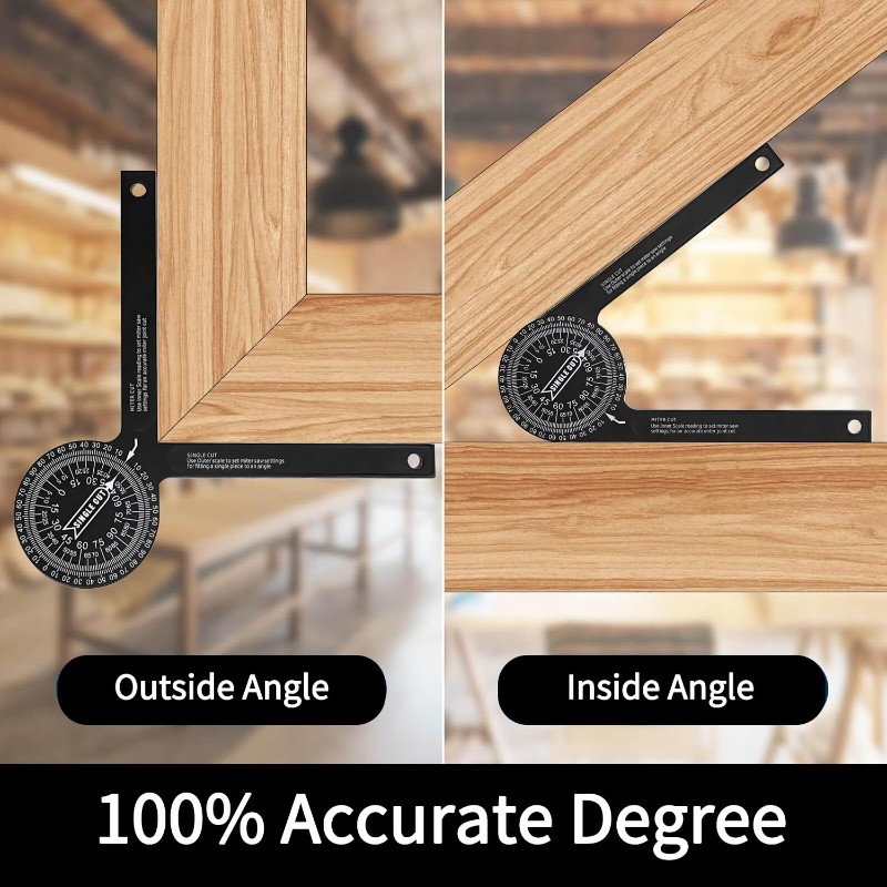 7-Inch Aluminum Miter Saw Protractor | Precision Laser Engraved Scale, Inside & Outside Corner Angle Finder, Professional Measuring Tool for Carpenters, Plumbers & Construction Works