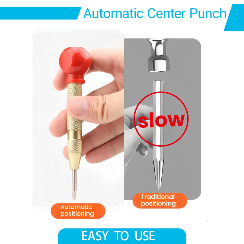 5" Brass Automatic Center Punch, Spring‑Loaded Punch Tool & Emergency Glass Breaker with Palm Cushion Cap
