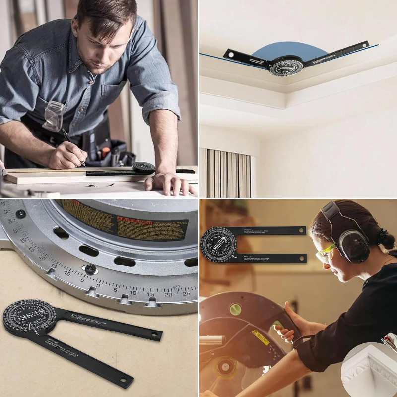 7-Inch Aluminum Miter Saw Protractor | Precision Laser Engraved Scale, Inside & Outside Corner Angle Finder, Professional Measuring Tool for Carpenters, Plumbers & Construction Works