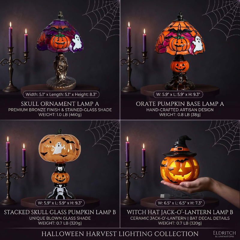 👻Halloween Stained‑Glass Style Table Lamp, USB Powered Pumpkin & Skeleton Desk Light, 4 Designs Available