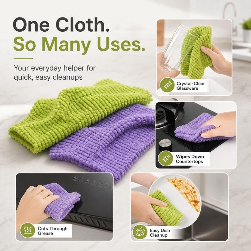 Tearable Microfiber Cleaning Cloth Roll, Reusable Lazy Dish Towels, Super Absorbent Lint‑Free Kitchen Rags for Oil & Furniture