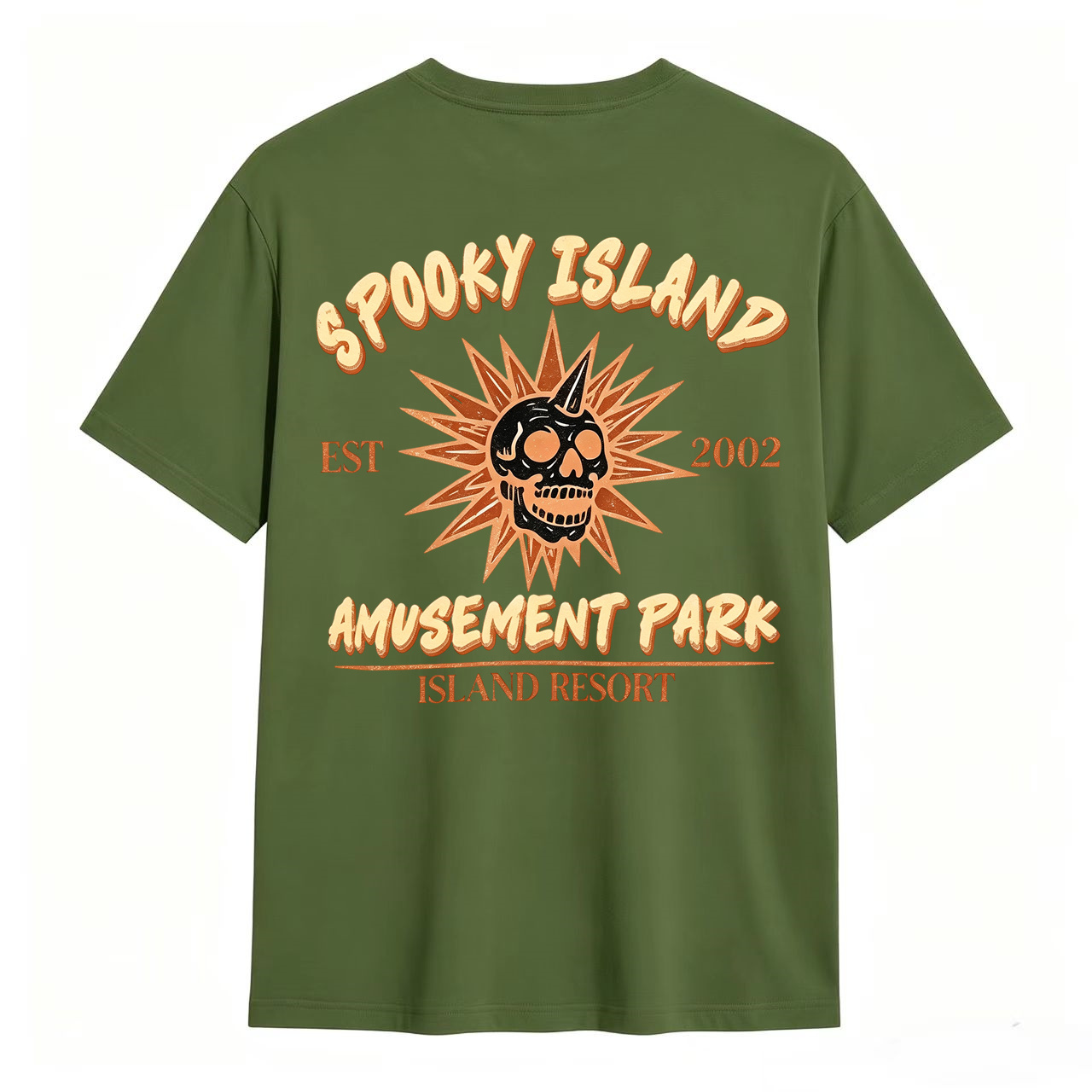 Spooky Island Amusement Park EST 2002 Skull Vintage Horror Graphic T-Shirt