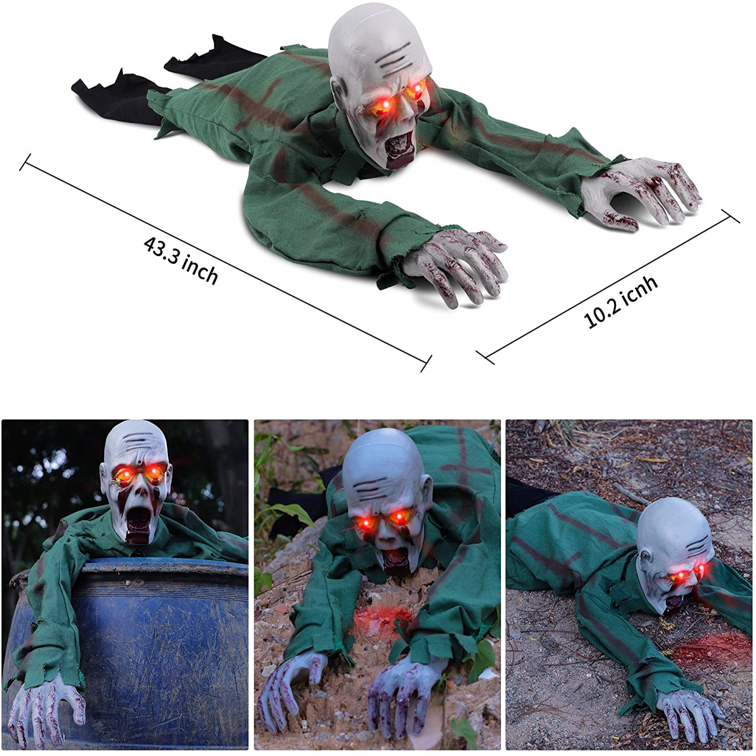 🔥Hot Selling Sound Activated Crawling Zombie Animatronic | Bestseller Halloween Decor, Limited Time Offer for Haunted House Escape Room