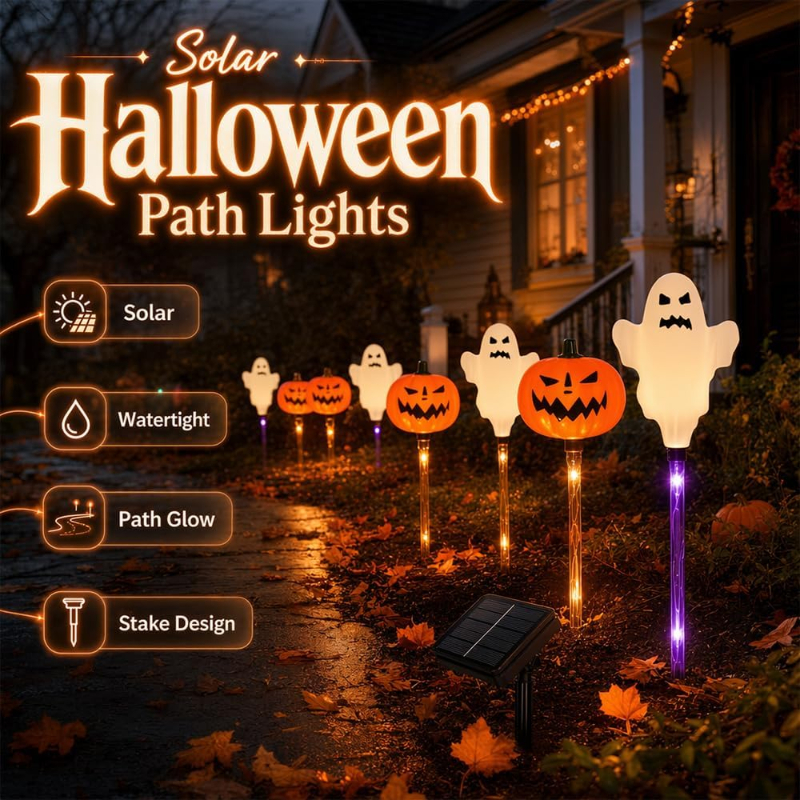 🔥Bestseller🔥 ｜ 6 Pack Solar Halloween Garden Stake Lights👻 8 Modes Pumpkin Ghost Witch Hat Lantern, Waterproof Solar Pathway Lights for Yard Lawn Porch Halloween Outdoor Decor
