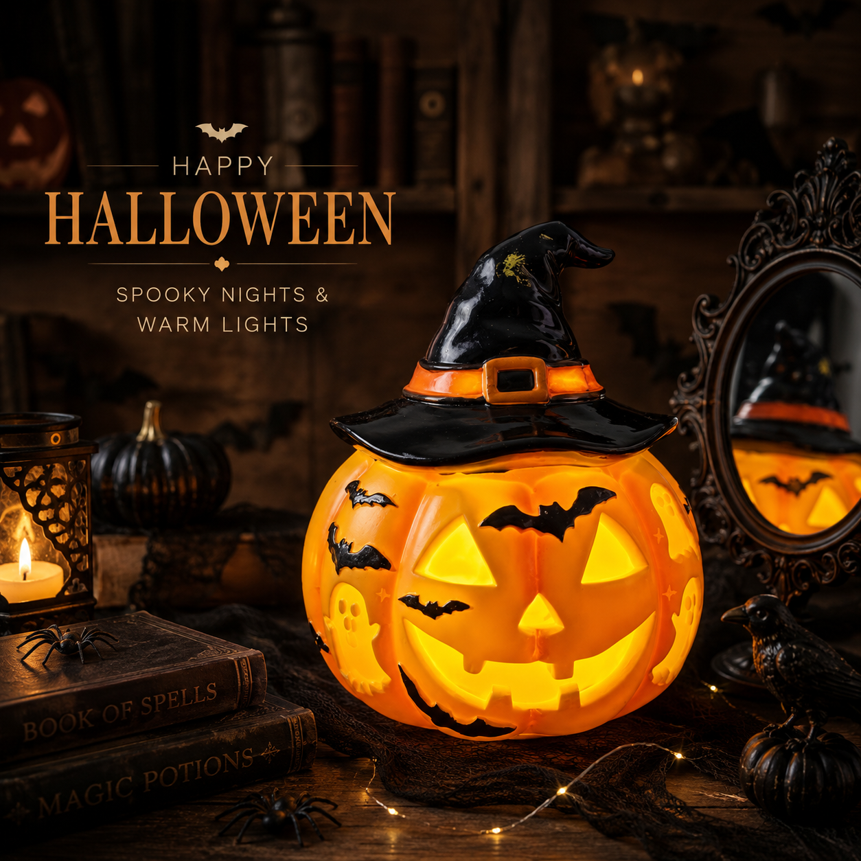 👻Halloween Stained‑Glass Style Table Lamp, USB Powered Pumpkin & Skeleton Desk Light, 4 Designs Available