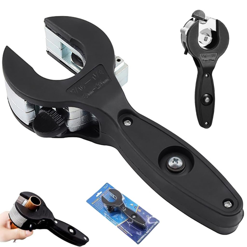 Heavy‑Duty Ratcheting Tubing Cutter, Adjustable Pipe Cutter with Replaceable Alloy Steel Blade, for Copper Aluminum Iron Stainless Steel Conduit, Plumbing & HVAC Work, Black, 2 Sizes: 1/4"‑7/8", 5/16"‑1‑1/8"