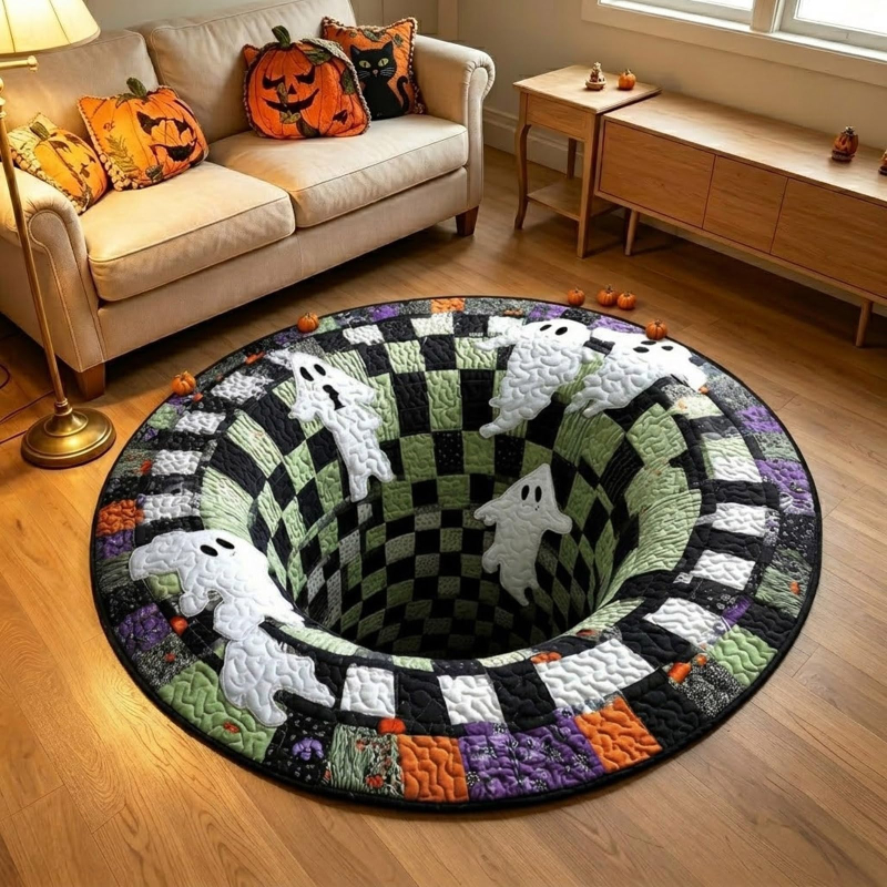 櫨Hot Sale 3D Skeleton Vortex Halloween Round Rug | Optical Illusion Non窶全lip Mat, Limited Stock