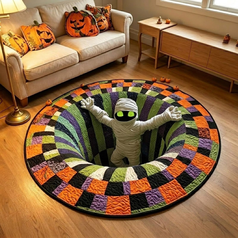 櫨Hot Sale 3D Skeleton Vortex Halloween Round Rug | Optical Illusion Non窶全lip Mat, Limited Stock