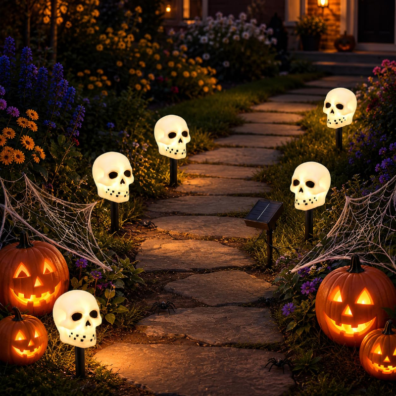 🔥Bestseller🔥 ｜ 6 Pack Solar Halloween Garden Stake Lights👻 8 Modes Pumpkin Ghost Witch Hat Lantern, Waterproof Solar Pathway Lights for Yard Lawn Porch Halloween Outdoor Decor