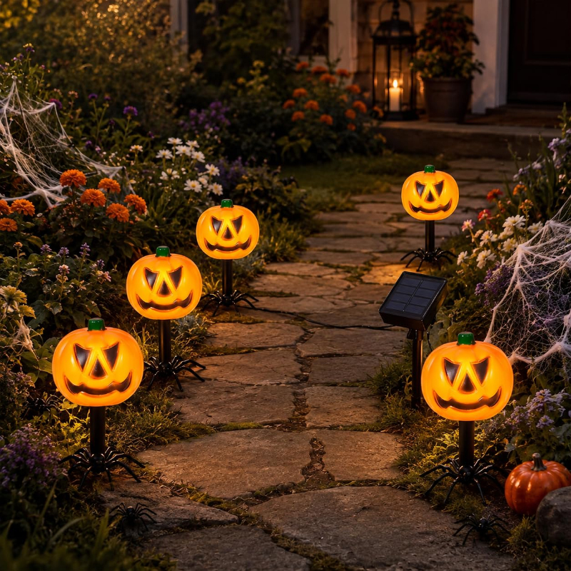 🔥Bestseller🔥 ｜ 6 Pack Solar Halloween Garden Stake Lights👻 8 Modes Pumpkin Ghost Witch Hat Lantern, Waterproof Solar Pathway Lights for Yard Lawn Porch Halloween Outdoor Decor