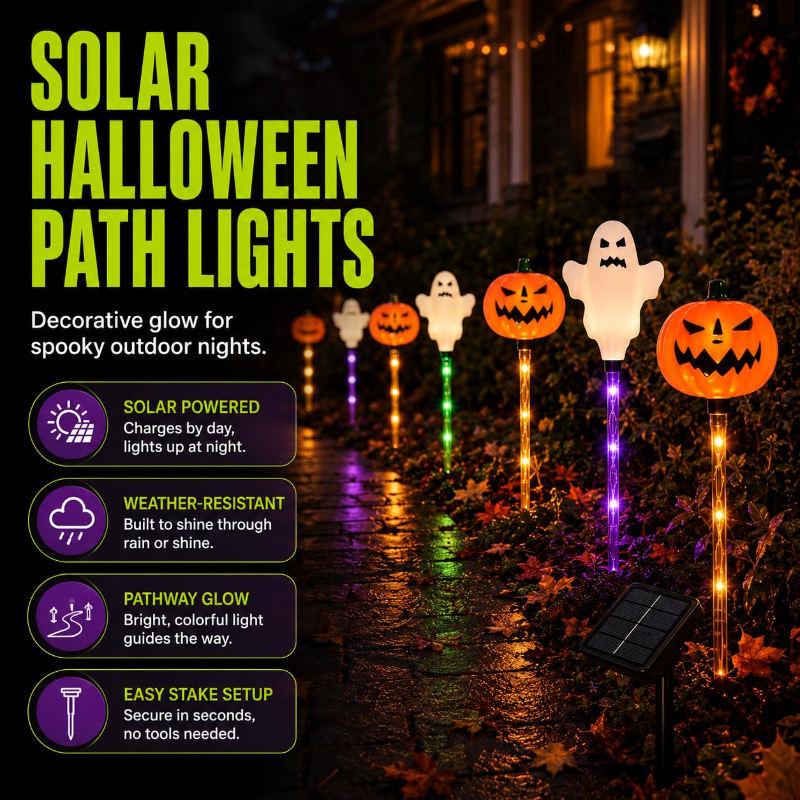 🔥Bestseller🔥 ｜ 6 Pack Solar Halloween Garden Stake Lights👻 8 Modes Pumpkin Ghost Witch Hat Lantern, Waterproof Solar Pathway Lights for Yard Lawn Porch Halloween Outdoor Decor