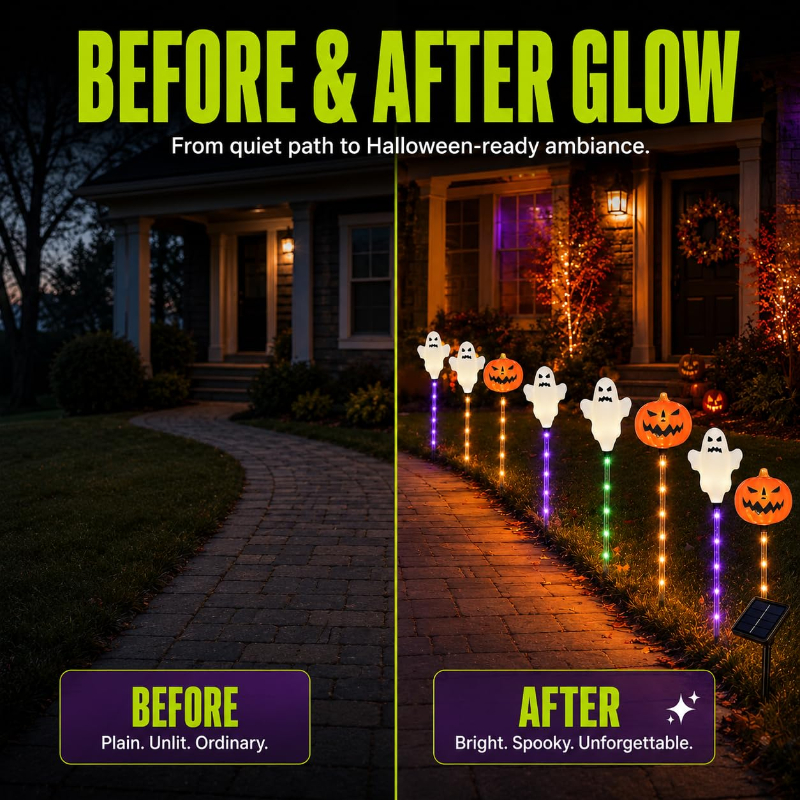 🔥Bestseller🔥 ｜ 6 Pack Solar Halloween Garden Stake Lights👻 8 Modes Pumpkin Ghost Witch Hat Lantern, Waterproof Solar Pathway Lights for Yard Lawn Porch Halloween Outdoor Decor