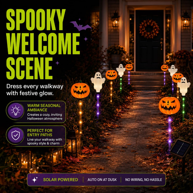 🔥Bestseller🔥 ｜ 6 Pack Solar Halloween Garden Stake Lights👻 8 Modes Pumpkin Ghost Witch Hat Lantern, Waterproof Solar Pathway Lights for Yard Lawn Porch Halloween Outdoor Decor