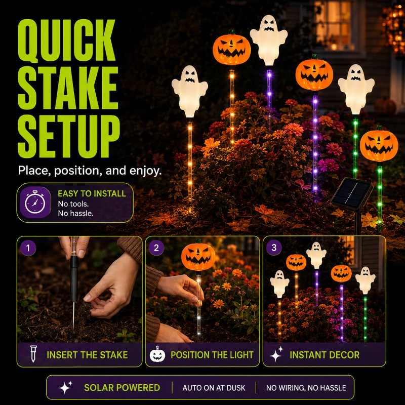 🔥Bestseller🔥 ｜ 6 Pack Solar Halloween Garden Stake Lights👻 8 Modes Pumpkin Ghost Witch Hat Lantern, Waterproof Solar Pathway Lights for Yard Lawn Porch Halloween Outdoor Decor