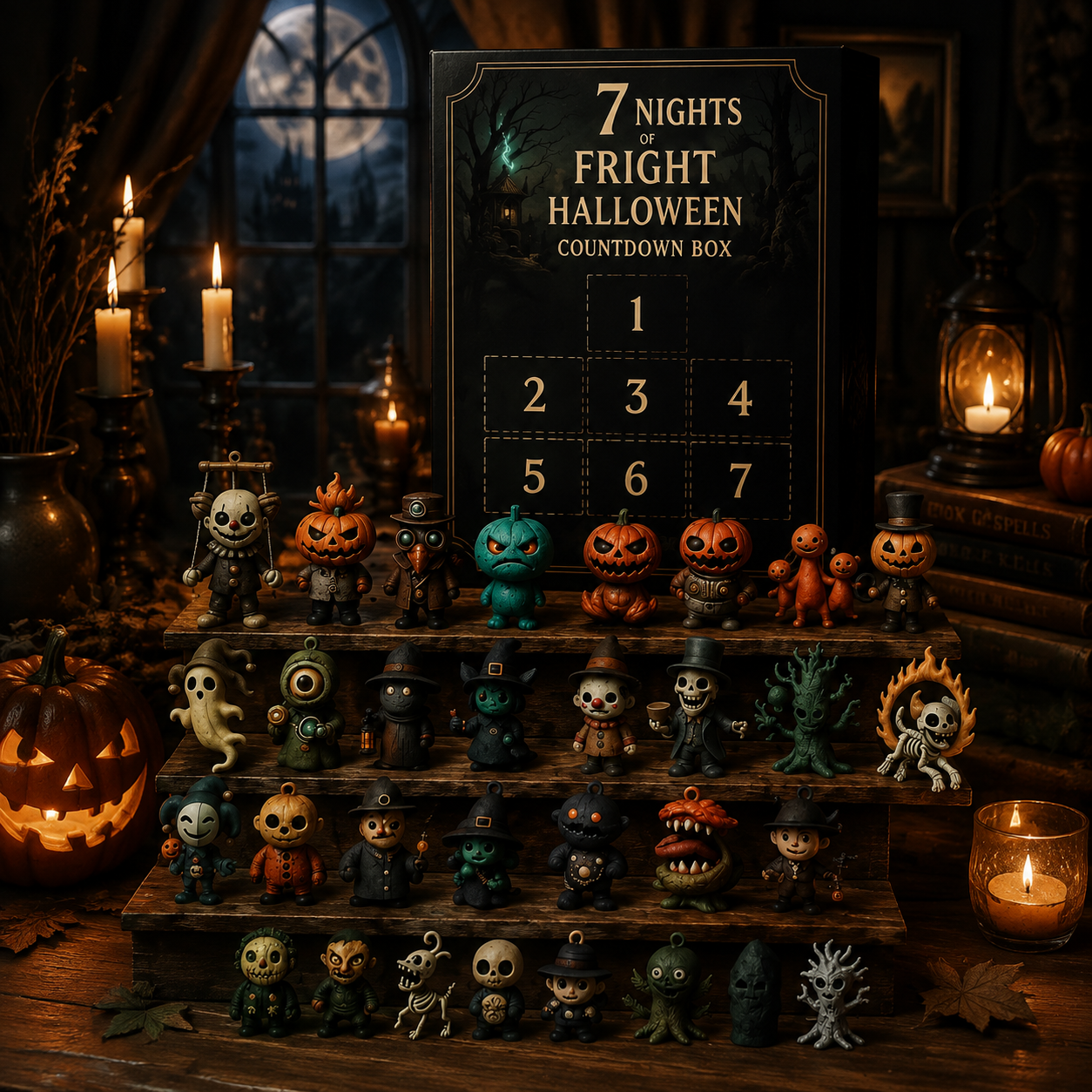 31 Nights of Fright Halloween Countdown Box, Horror Figurines Advent Calendar, Spooky Mini Collectible Decor for Halloween