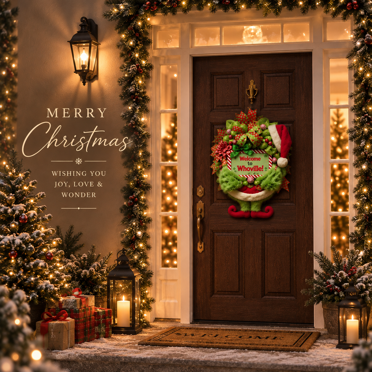 Welcome to Whoville Grinch Christmas Door Wreath