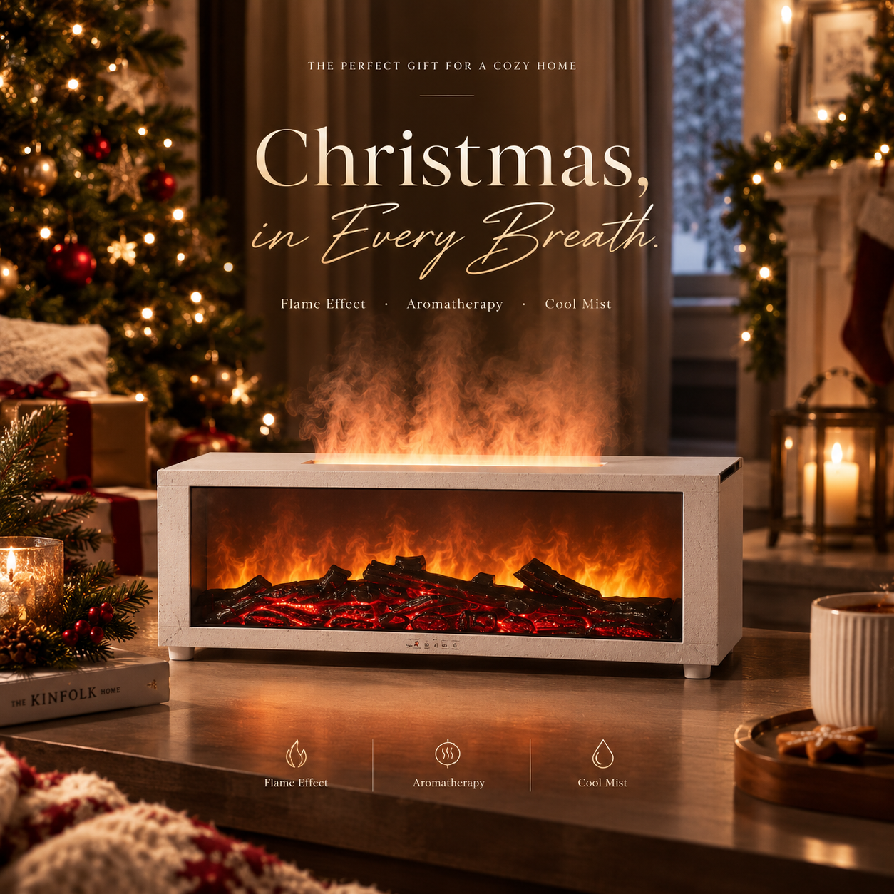 🔥Fireplace Effect Diffuser 🎄 | Christmas Cozy Home Decor, Simulated Flame Aroma Humidifier