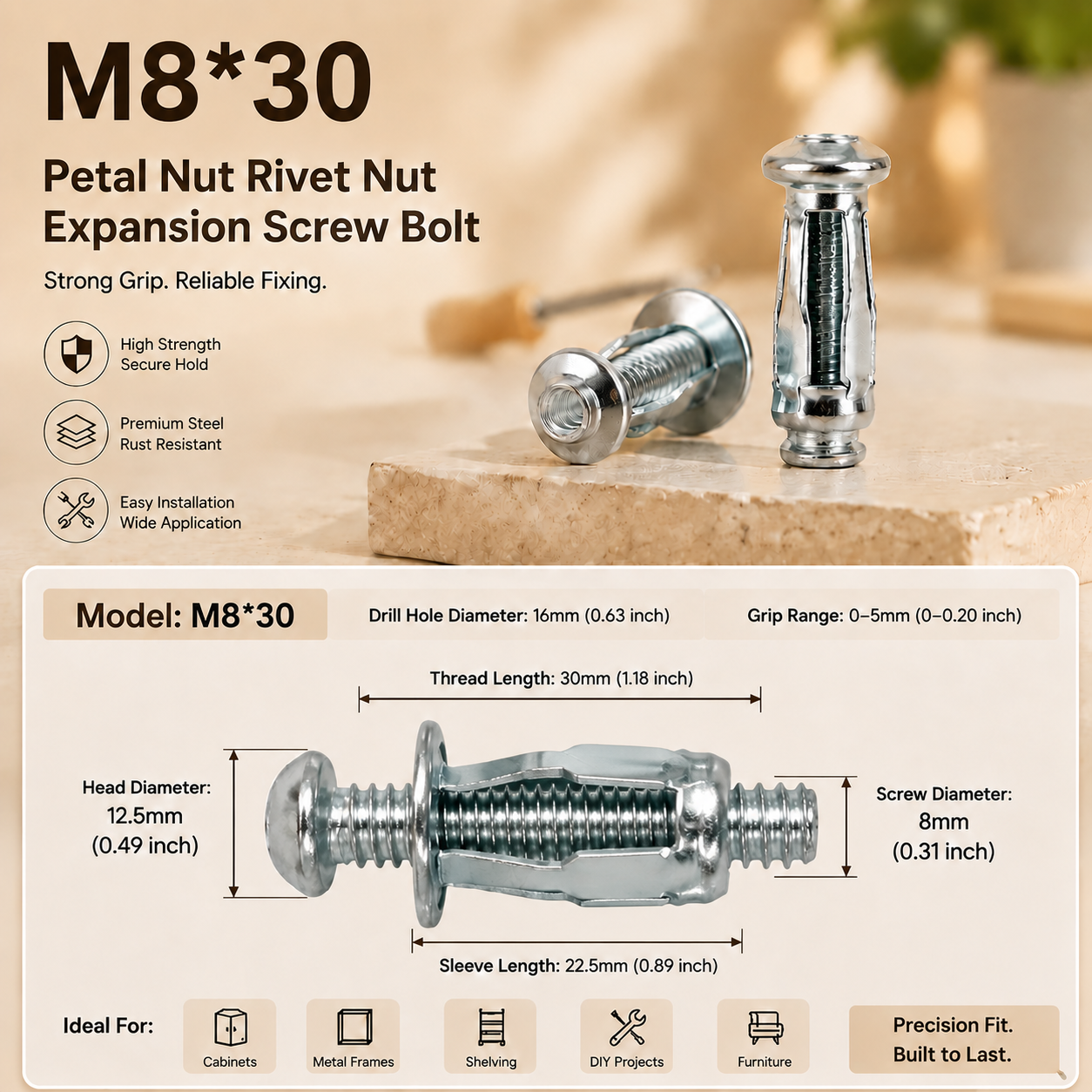20‑Pack Hollow Wall Anchors with Screws, Cavity Fixing for Aluminum Cladding, Sheet Steel, Pipes & Thin Hollow Walls | Sold as Full Pack Only