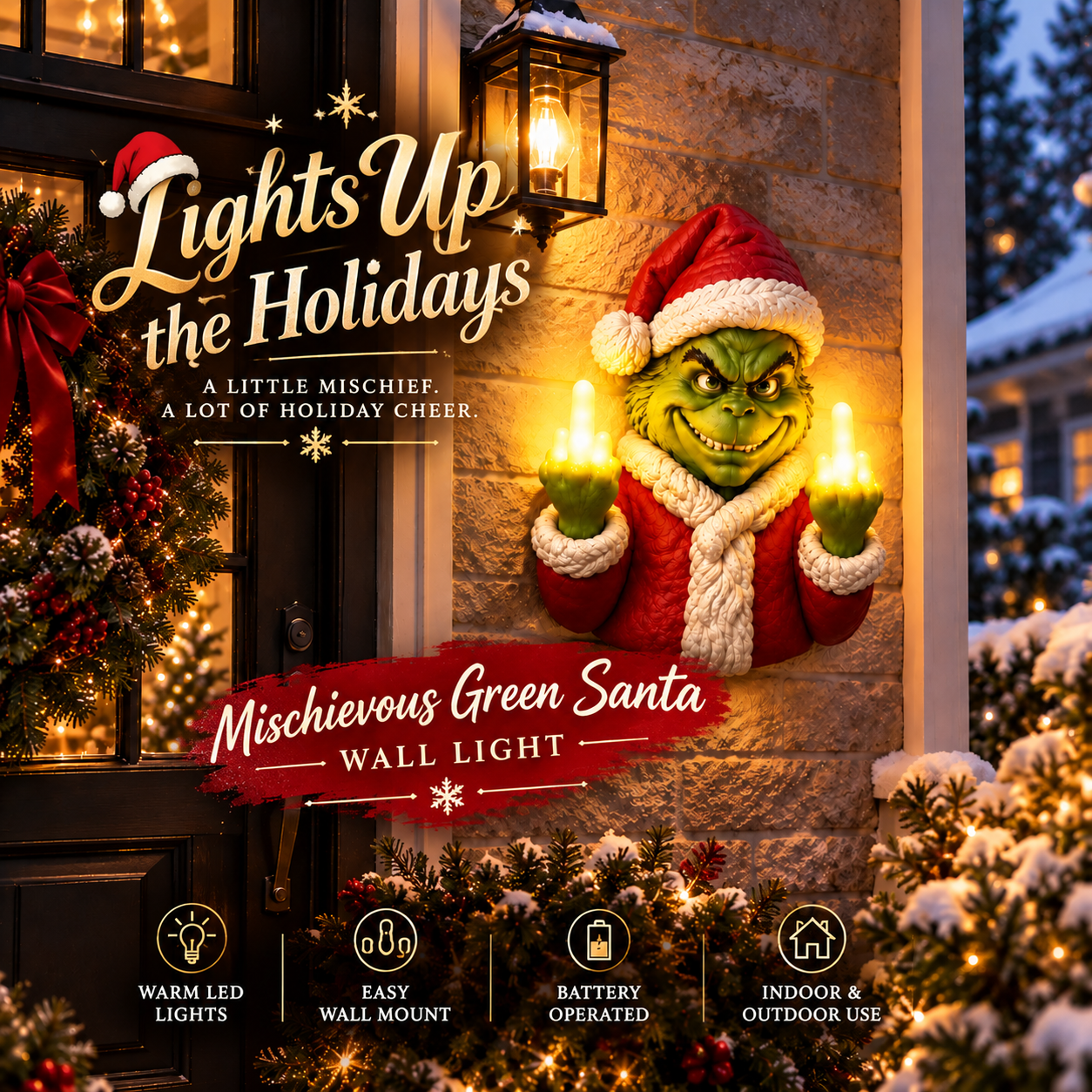 🎄 Mischievous Green Santa Wall Light