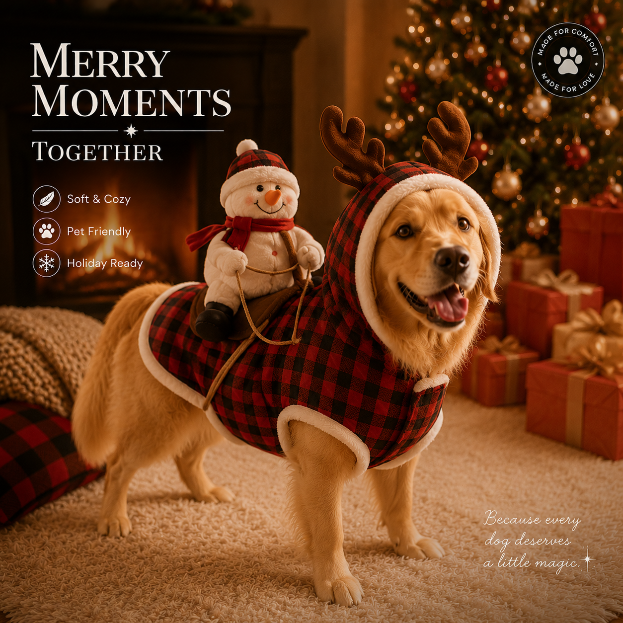 🎄 Merry Moments Christmas Dog Costume 🐶 – Snowman & Santa Rider Holiday Outfit