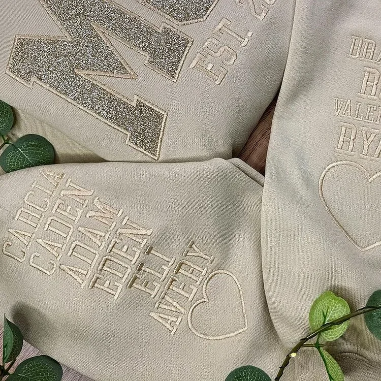 Custom Embroidered Glitter Vinyl MAMA Sweatshirt-Gift For Mom & Grandma Mother's Day Gift