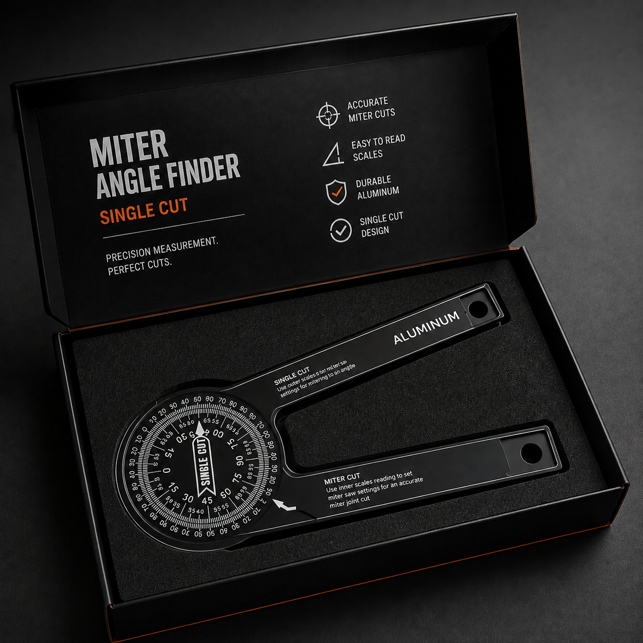 7-Inch Aluminum Miter Saw Protractor | Precision Laser Engraved Scale, Inside & Outside Corner Angle Finder, Professional Measuring Tool for Carpenters, Plumbers & Construction Works